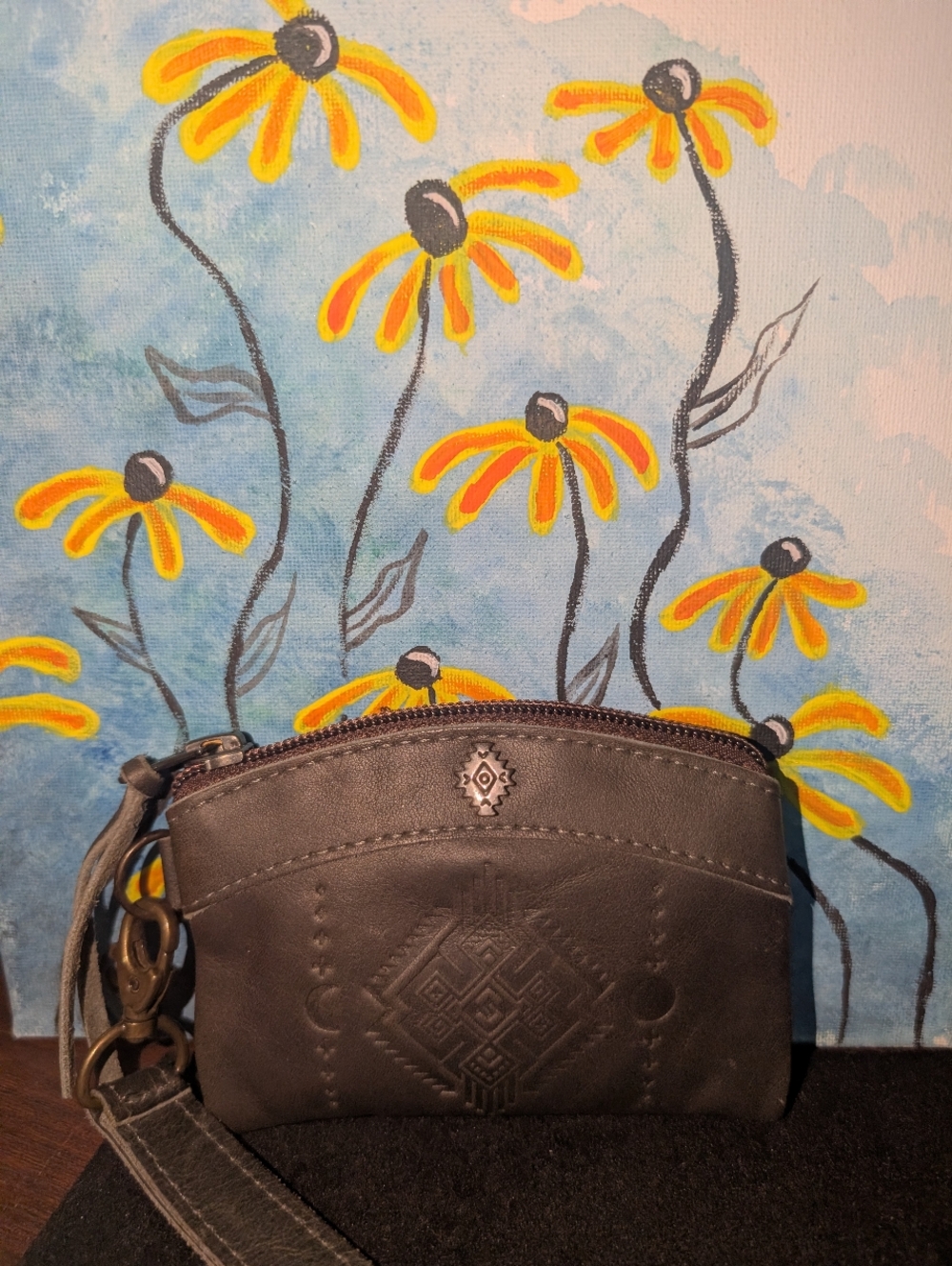 Nena & Co. Small Leather Wristlet Wallet in Dark Grey